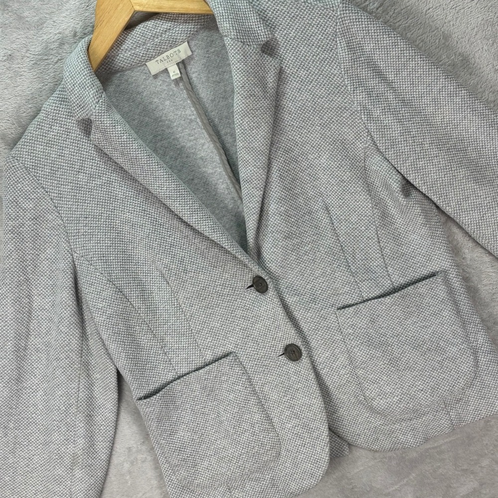 Talbots Women's Gray Textured Knit Blazer Jacket Pockets Lined Workwear Sz 6